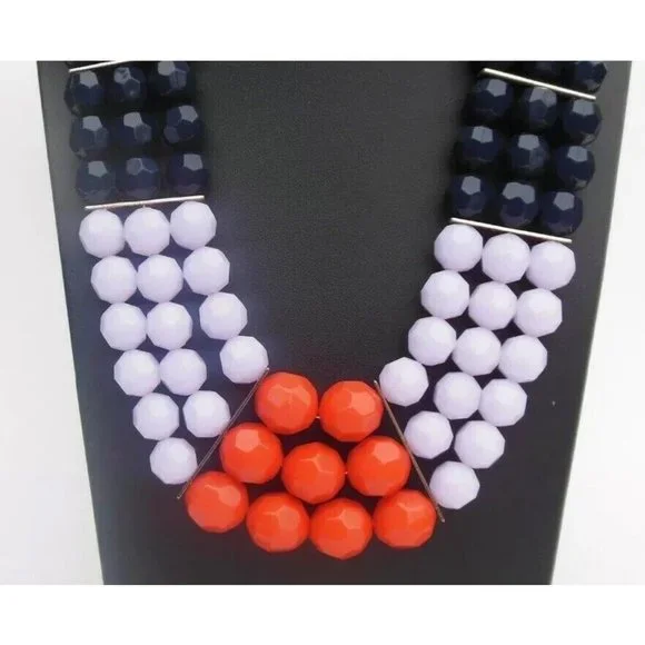 Chunky Multi Strand Graduated Necklace in Halloween Colors Gold Tone Swallow Tag - Picture 2 of 4